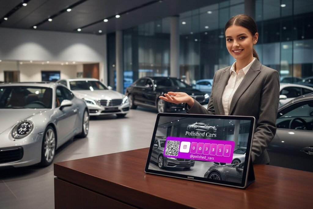 car dealer social media counter signage instagram