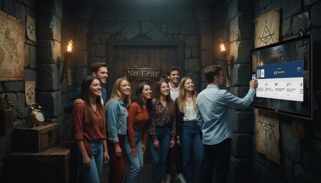 google review signage display escape room